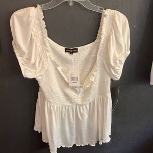 White off the shoulder/square shoulder shirt